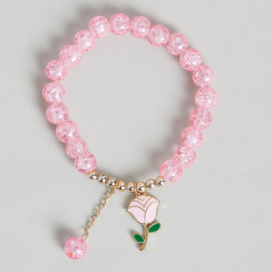 El Regalo 3PCs Opal Stone, Crystal Beads Tassel Bracelet With Cute Enamel Charms Star, Shell, Rainbow, Flowers, Swan, Pearls etc. for Kids/Girls/Teens/Women (Option-4)