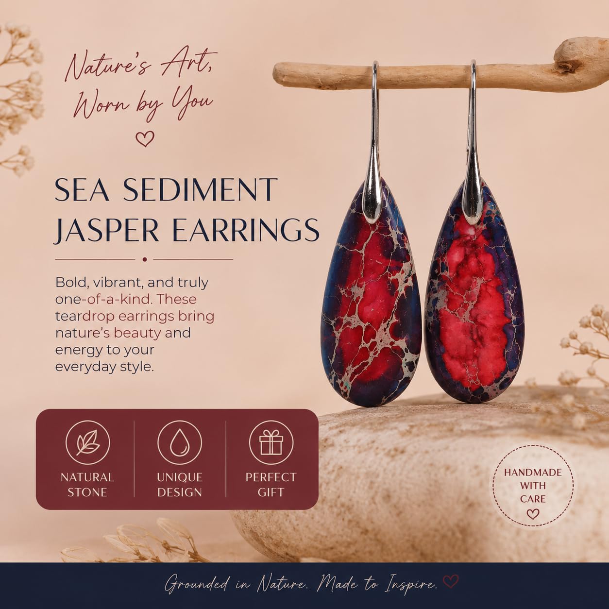 El Regalo Elegant Natural Stone Drop Earrings for Women | Vintage Teardrop Boho Dangle Earrings | Anti-Tarnish Western Statement Jewellery for Girls & Women (Purple Red)