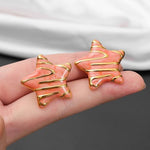 El Regalo Stainless Steel Star Stud Earrings for Girls & Women | Anti-Tarnish Gold Plated Cute Star Shape Enamel Contenporary Fashion Studs Earrings (Peachy Pink)