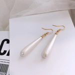 El Regalo Elegant Long Pearl Drop Earrings for Women & Girls | Minimalist White Teardrop Pearl Dangle Earrings | Korean Style Party Earrings | Fashion Jewellery