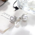 El Regalo Beautiful Double Sided Pearl Earrings for Women - Elegant Crown Rhinestone Front Back Studs | Korean Style Moti Earrings (Silver White)