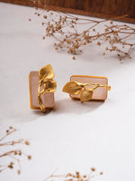 El Regalo Fancy Leaf Raw Stones Stud Brass Contemporary Earrings - Gold Plated Matte Finish Stone Studs for Girls and Women (Pale Pink)