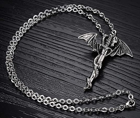 El Regalo Hip Hop Creative Sword Wing Dragon Pendant Chain Necklace for Boys/Men (Silver Sword)