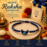 El Regalo Evil Eye Rakhi for Brother, Fancy Bracelet Rakhi with Roli Chawal in Gift Box (Moon Evil Eye -Blue)