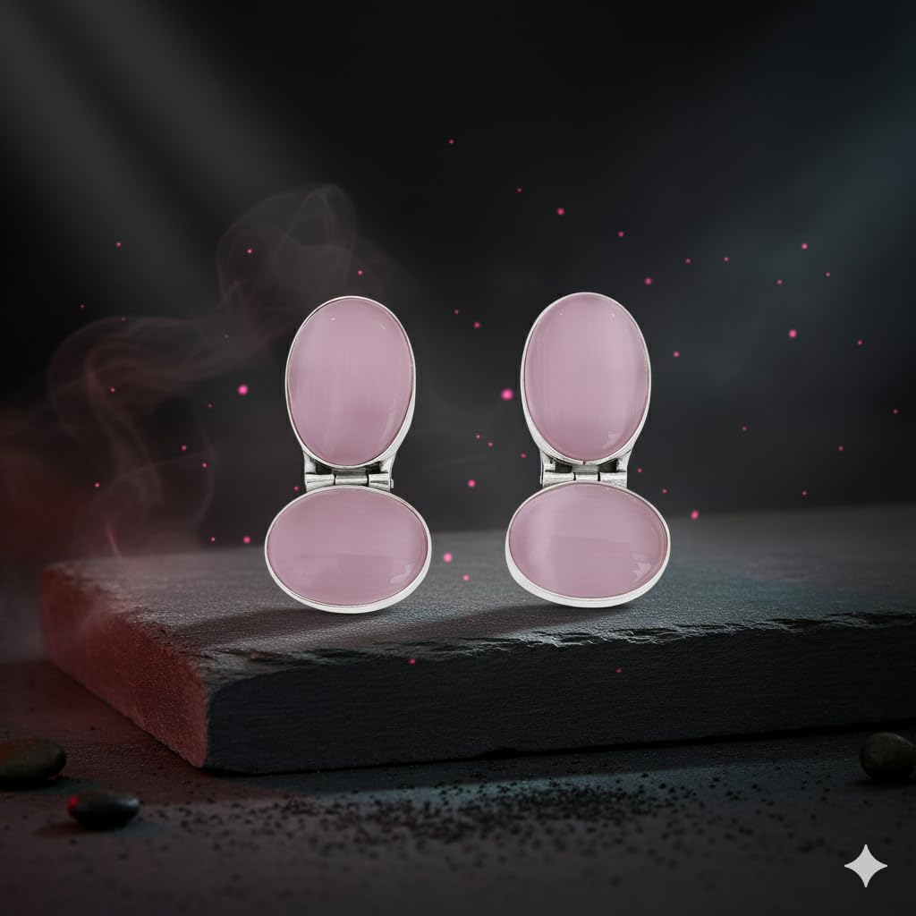 El Regalo 1Pair Cute Oxidized 925 Silver Plated Pearl & Stones Hook Earrings for Girls/Women- Silver Lookalike Handmade Oxidized Brass Hook Traditional Earrings with Stones & Pearls (Pink Studs)
