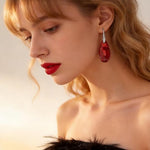 El Regalo Elegant Natural Stone Drop Earrings for Women | Vintage Teardrop Boho Dangle Earrings | Anti-Tarnish Western Statement Jewellery for Girls & Women (Red Silver)