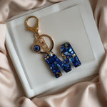 El Regalo Royal Blue Evil Eye Keychain Name Initial Letters- Alphabet Letter Keyring with Evil Eye Charm - Unisex Stylish Bag Charm, Keyring, Gift for Friends & Family (M Letter)