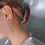 El Regalo Gradient Crystal Long Chandelier Tassel Dangle Earrings - Rhinestone Leaf Drop Statement Earrings for Women, Lightweight, Comfortable, Sparkling Jewelry (Yellow)