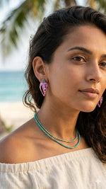 El Regalo Ethnic Hand-Painted Conch-Style Earrings for Women | Ethnic Boho Statement Earrings | Traditional Festival Earrings | Unique Handmade Drop Earrings (Pink)