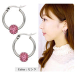 El Regalo Stainless Steel Hoop Earrings with Crystal Balls- Colored Crystal Ball 316L Surgical Steel Hoop Earrings- Crystal Baali for Girls & Women (Pink)