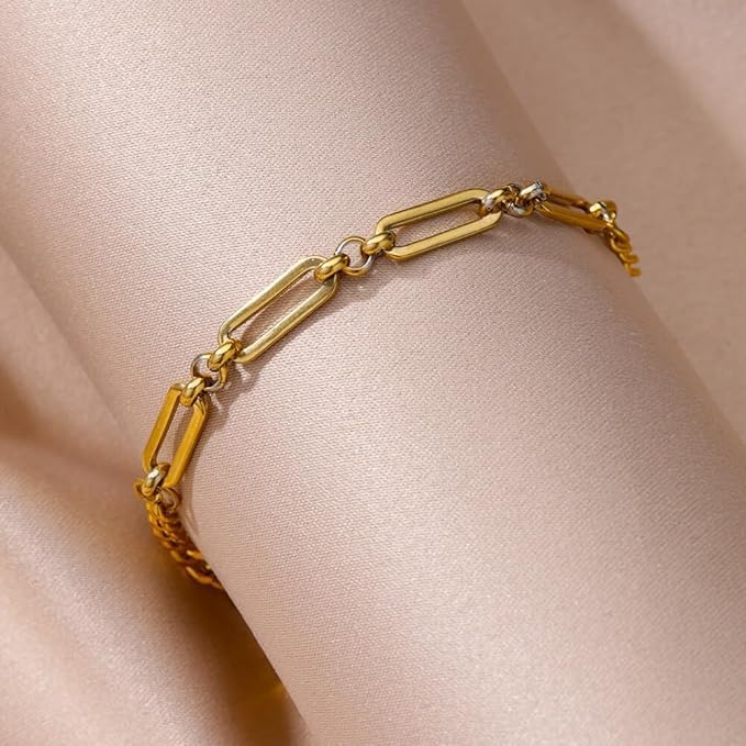 El Regalo 1 PC Stainless Steel Anklets for Women/Girls - 18K Gold Plated Paperclip Chain, Heart, Bow & Daisy Flower Ankle Bracelets - Anti-Tarnish, Waterproof Summer Beach Jewelry Gift (Style-2, 1)