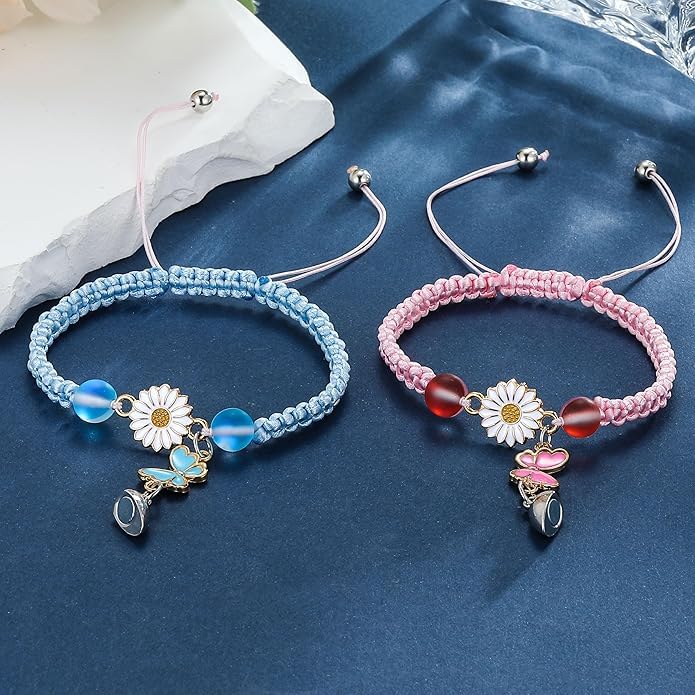 El Regalo 2PCs Magnetic Heart BFF Bracelets Set for Girls- Infinity Heart, Flower, Butterfly Best Friends Friendship Bracelets Jewelry for Teen Girls (Flowers)