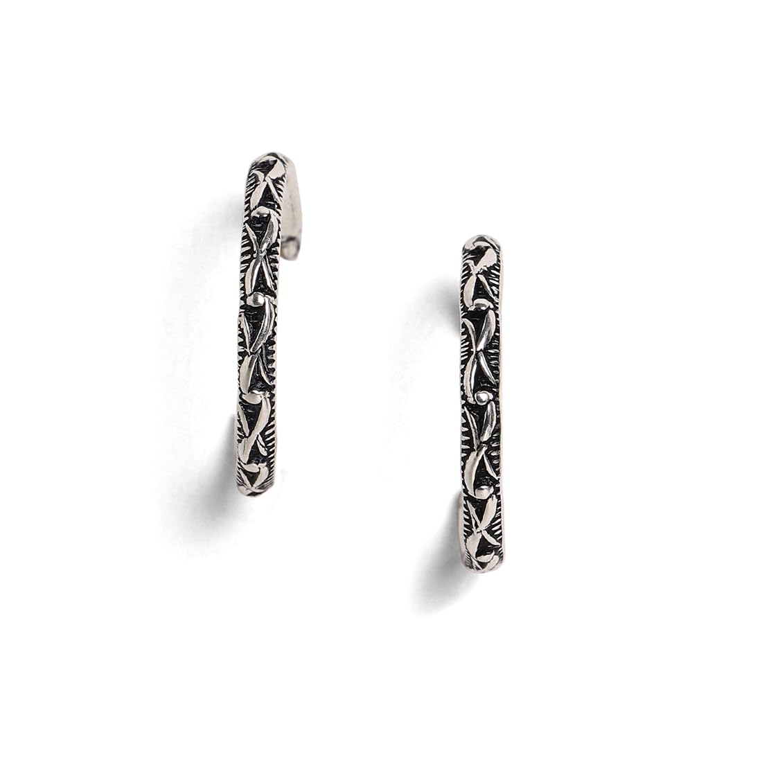 El Regalo 2 Pairs Tribal Oxidized Half Hoop Earrings, Huggie Earrings- Hammered Bohemian Oxidized German Silver Baali Earrings (Option-8)