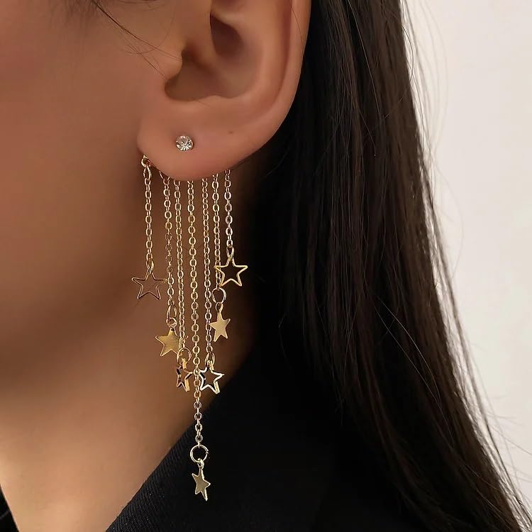 El Regalo Women's & Girl's Luxury Exaggerated Long Stars Tassels Earrings - Lightweight Party Earrings for a Stunning Look - Gentle Move, Elegant Design for Special Occasions