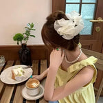 El Regalo 1pc Bohemian Large Flower Hair Claw Clip for Women & Girls - Elegant Multi-Layer Floral Shark Clip, Strong Grip Updo Accessory for Festive, Wedding, Party & Regular Use (White)