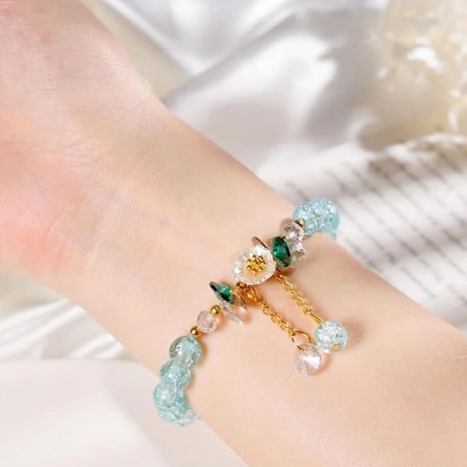 El Regalo 4PCs Cute Flower Bracelets- Shiny & Colorful Flower Charm Bracelets Set- Handmade Crystal Beaded Daisy Bracelets for Women Girls (Colors Option-1)