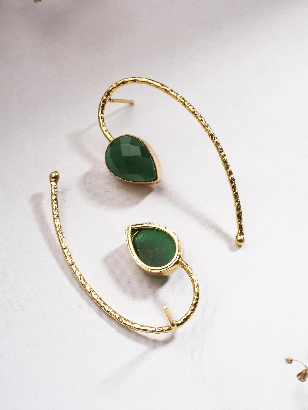 El Regalo Beautifully Handcrafted Gold Plated Brass Party Earrings- Trendy & Contemporary Stones Statement Earrings for Women (Dark Green)
