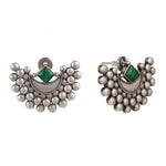 El Regalo Oxidized Earrings for Women- Moon Inspired Silver Lookalike Statement Brass Earrings in Antique Silver Finish (Green)