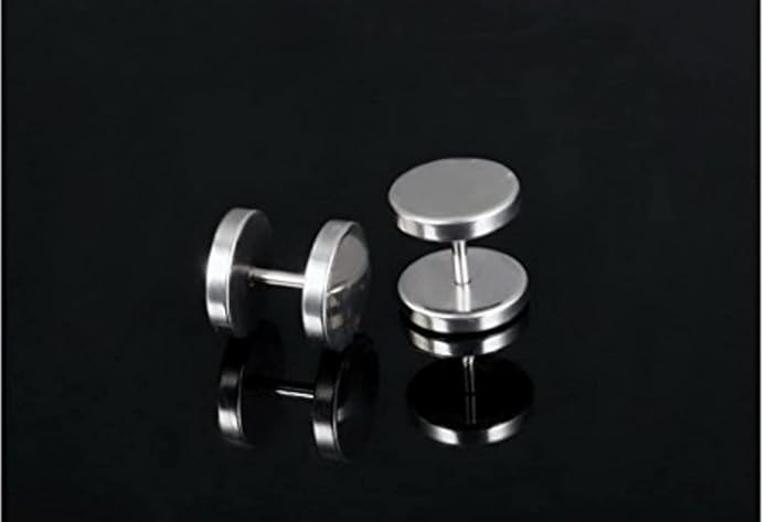 El Regalo Surgical Stainless Steel Dumbbell Barbell Unisex Stud Earrings for Girls/Boys/Men/Women- 8mm, Screw Helix Tragus Piercing Allergy Free Stud Earrings (Silver)