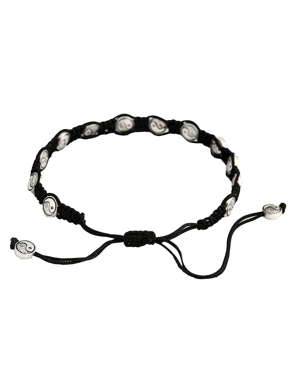 El Regalo 1 PC Boho Macrame Adjustable Oxidized German Silver Bead Nazabattu Anklet for Girls & Women- 1 Leg Bohemian Tribal Thread Anklet (Yin Yang Nazarbattu Anklet)
