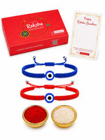 El Regalo Evil Eye Rakhi Combo for Brother - 2 PCs Lucky Kabbalah Blue Turkish Evil Eye Hamasa Hand Red Macrame Rakhi Set for Bhaiya/Bhai/Brother (Evil Eye Rakhi Set- Style 3)