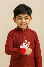 El Regalo Kids Rakhi - Cute Animal Plush Slap Band Rakhi for Boys & Girls | Panda, Shark, Dinosaur & More with Roli Chawal & Rakshabandhan Card | Fun Cartoon Soft Slap Bands for Children (husky puppy Red)