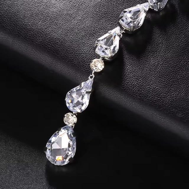 El Regalo Rhinestone Front Open Choker Necklace for Women & Girls - Double Circle Fashion Choker with Long Tassel - Luxury Adjustable AD Statement Necklace for Parties & Events
