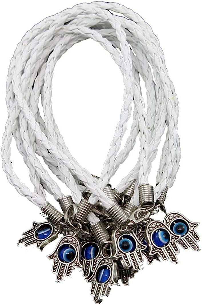 El Regalo 5PCs Evil Eye Hamsa Hand Rakhi Combo - Evil Eye Rakhi Set for Brother with Roli Chawal - 5 Lucky Kabbalah Blue Turkish Evil Eye Rakhi for Bhaiya/Bhai/Brother/Nephew (White)