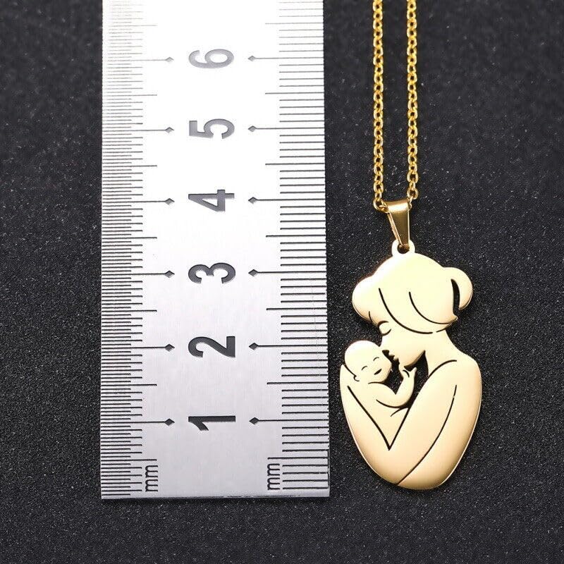 El Regalo Cute Stainless Steel Mother-Baby Pendant Necklace for Women/New Moms- Anti Tarnish Mothers Day Gift/Baby Shower Gift (Gold)