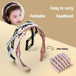 El Regalo Stretchable Foldable Pearl Headband for Women & Girls - Elegant Anti-Slip Hairband for Long & Short Hair, Portable Retractable Hair Accessory for Travel & Everyday Wear (Black, One Size)