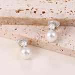 El Regalo CZ Pearl Clip-On Earrings for Women & Girls | Non-Pierced Earrings with CZ Sparkle | Elegant Clip On Pearl Earrings for Weddings, Parties & Casual Wear (Silver)