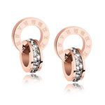 El Regalo Crystal Roman Numeral Stainless Steel Necklace & Earrings Jewelry Set For Girls & Women- Anti tarnish, Waterproof Double Ring Infinity Love Jewelry