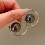 El Regalo Western Pearl Earrings- Delicate Glossy C Shaped Pearl Hoop Earring- Elegant Vintage Style Earrings for Girls & Women (Grey Pearl)