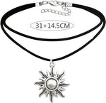 El Regalo 1PC Retro Gothic Sun or Crescent Moon Charm Choker Necklace- Faux Leather Double Layer Sun/Moon Pendant Necklace for Girls & Women (Gothic Sun)