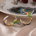 El Regalo Colorful Hummingbird Stud Earrings - Hand-Painted Enamel Bird Hoop Studs for Women & Girls | Elegant Nature-Inspired Fashion Jewelry