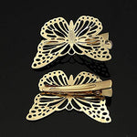 El Regalo 2 Pcs Barrette Hollow Out Golden Butterfly Metal Hair Clips For Girls & Women (Set Of 2) (Golden)