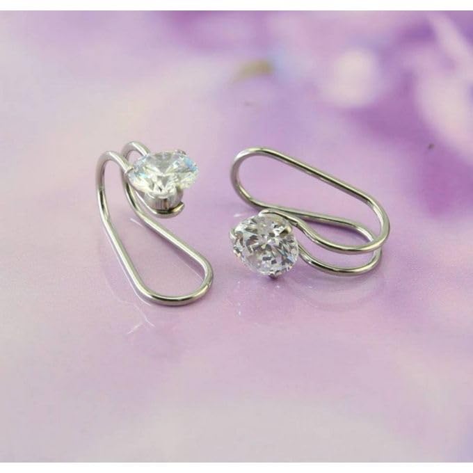 El Regalo 1 Pair Clip On Cartilage Non Piercing Earrings Set for Girls & Women- Trendy Clip On Earrings (Silver Crystals)