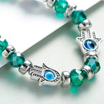 El Regalo 1 PC Evil Eye Crystal Beads Unisex Bracelets For Women Men Girls Boys - Hamsa Hand Fatima Beads Charms Elastic Bracelet Pulsera Jewelry (Green Crystal Evil Eye Bracelet)