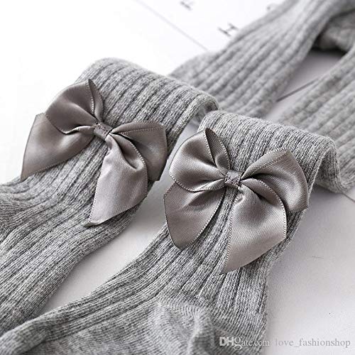 El Regalo 1 Pair Girls Combed Cotton Bow Tights Pantyhose Leggings Stocking Pants | Bow Socks Stockings for Girls (Gray)