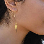 El Regalo Gold Plated Plated Minimalist Long Thin Tassel Elegant Threader Dangle Chain Earrings for Girls & Women (Golden Leaf Threader)