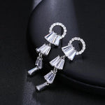 El Regalo Chandelier Earrings with Slender Crystal Baguettes - Silver Plated Drop Pendant CZ Earrings for Women & Girls - Full Paved Cubic Zirconia Crystal Hanging Earrings
