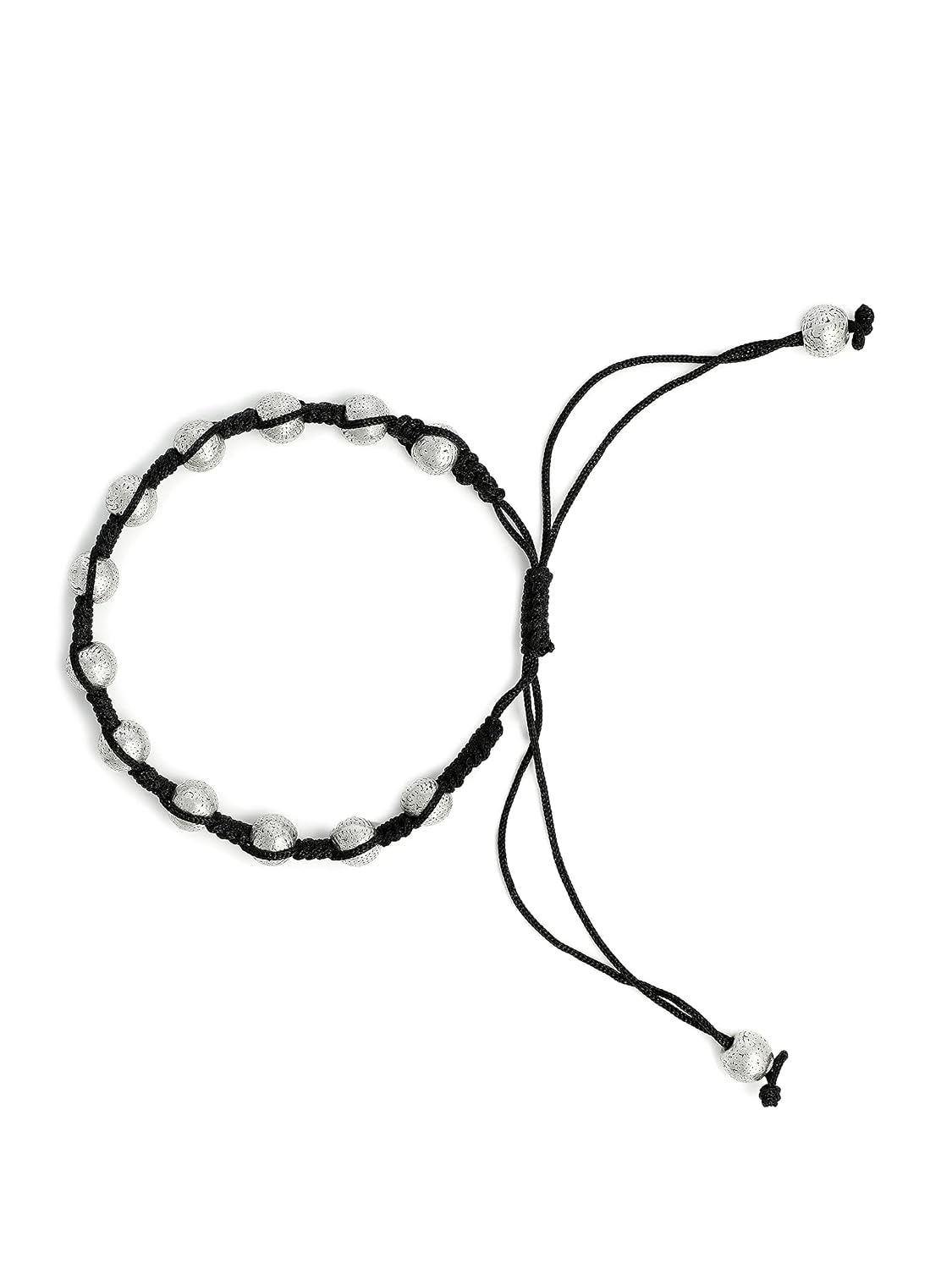 El Regalo 1 PC Boho Macrame Adjustable Oxidized German Silver Bead Nazabattu Anklet for Girls & Women- 1 Leg Bohemian Tribal Thread Anklet (Oxidized Round Beads Anklet)