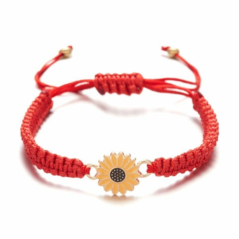 El Regalo 2 PCs Sunflower Daisy Bracelet - Adjustable Sunflower Bracelets for Best Friends/Besties - Sunflower Pinky Promise Bracelets for Kids Girls/Teens/Women (Blue & Red Sunflower Bracelet)