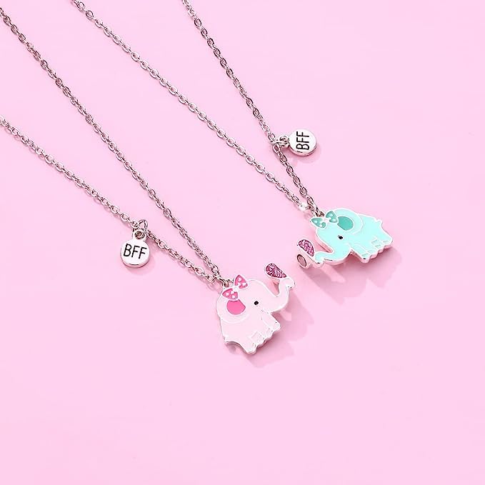 El Regalo 2 PCs BFF Best Friend Forever Split Magnetic Matching Unisex Pendant Necklaces Set- Friendship Necklaces Set for Besties/Best Friends/Soul Sisters (BFF Elephant Necklaces Set)