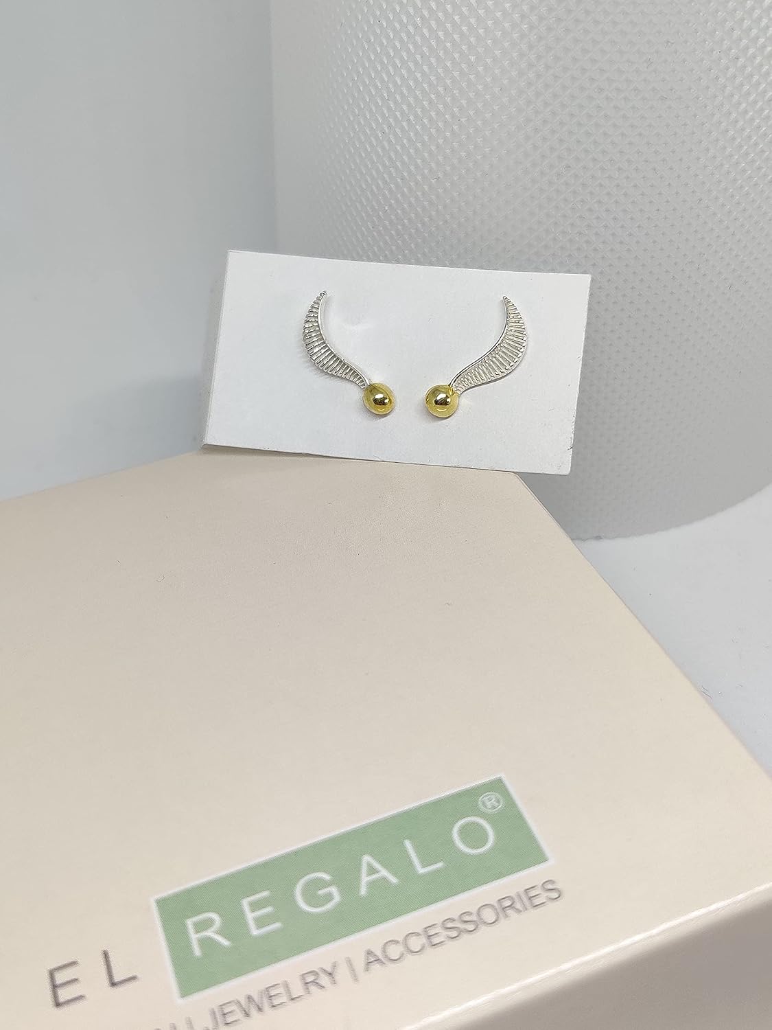 El Regalo Cute Golden Ball Angel Wings Stud Earrings for Girls & Women | Elegant Dual Tone Stud Earrings for Girls & Women