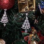 El Regalo CZ Dangling Christmas Tree Stud Earrings for Women & Girls- Rhinestone In-Laid Christmas Tree Dangle Earrings (Silver)
