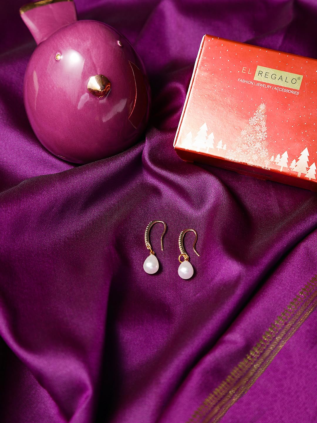 El Regalo Statement Pearl Zircon Earrings- Pearl Drop Zircon Hook Earring for Girls & Women