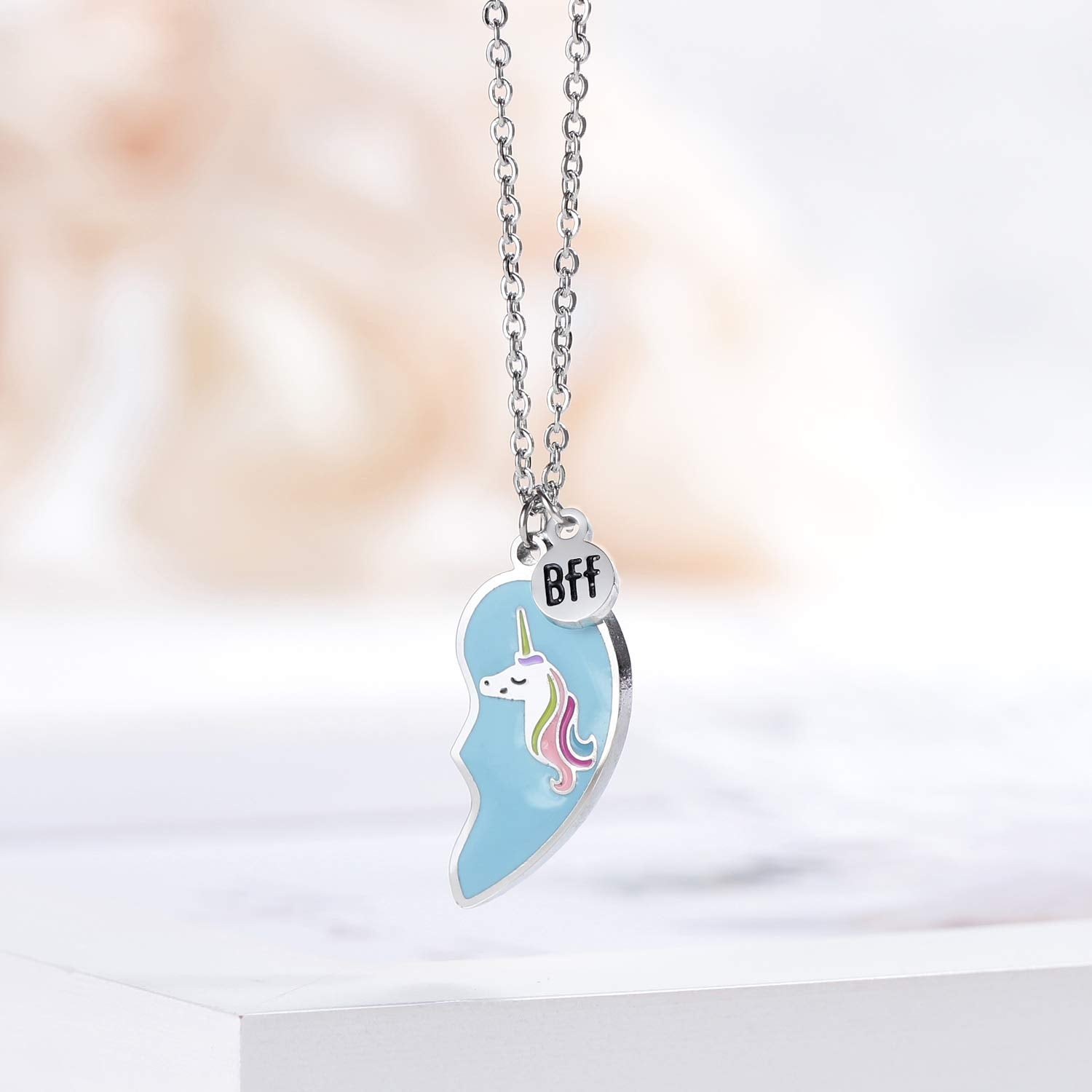 El Regalo BFF Heart Necklace BFF Unicorn Jewelry Gift for Friends