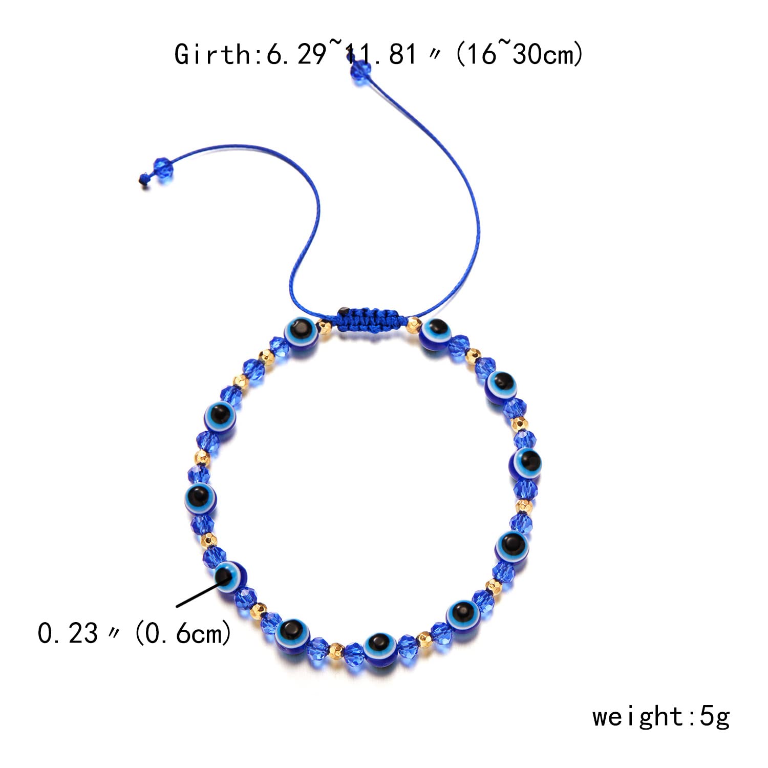 El Regalo 1 PC Evil Eye with Crystals Beads Adjustable Unisex Bracelet for Girls/Boys/Men/Women (Blue)