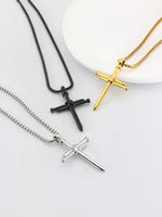 PIYIZ Nail Cross Necklace Stainless Steel Box Chain 22 Inch Cross Pendant Necklaces for Men Women, Silver Black Gold Color, Medium, Stainless Steel, No Gemstone